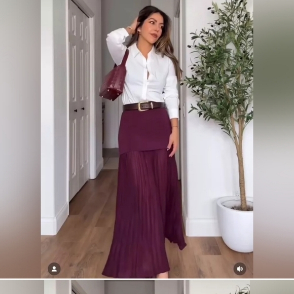 NWT ZARA MIXED PLEATED KNIT Elegant Burgundy Maxi SKIRT BLOGGERS FAV - Picture 6 of 15